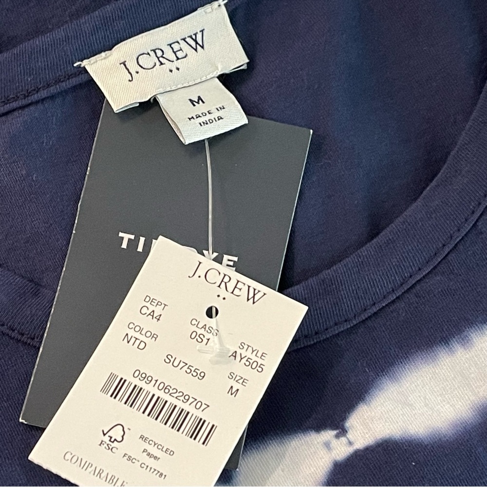 j Crew Navy & White Tie Dyed Short Sleeve Tee Shirt Cotton Dress Size Medium NEW - Picture 11 of 11